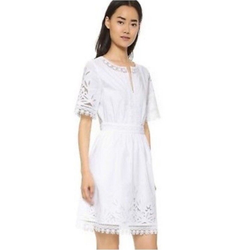 Tory Burch White Shift Embroidered Dress Size 8